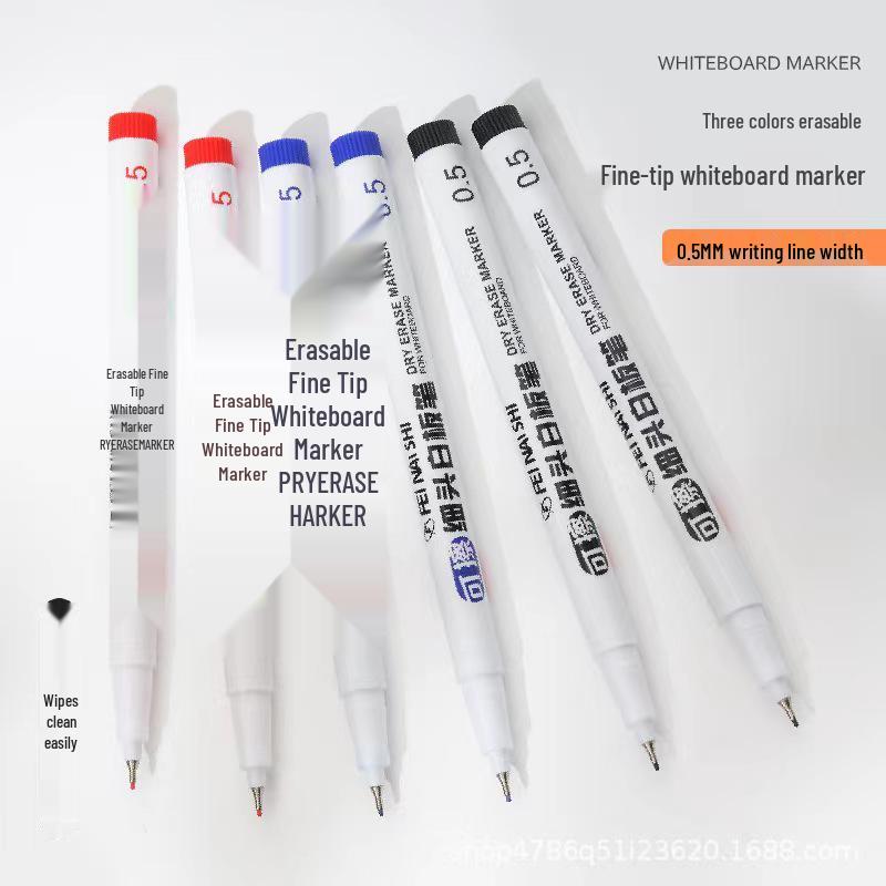 Fine-Tip Erasable Oil-Based Whiteboard Markers - Red, Black, Blue