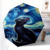Starry Night, Black Cat Automatic Folding Umbrella  8 Ribs, Durable Iron Frame, Bright Color Pattern Compact Travel Umbrella, Suitable for O