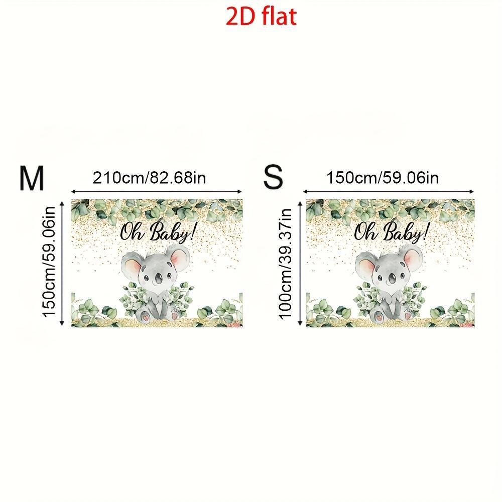 2D Flat Banner, 1 Piece, Cute Koala Green Leaf Glitter Decoration Background Fabric Baby Birthday Party