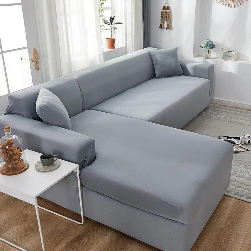 Sofa Covers For Living Room Elastic Solid Corner Couch Cover L Shaped Chaise Longue Slipcovers Chair Protector 1 /2 /3 /4 Seater