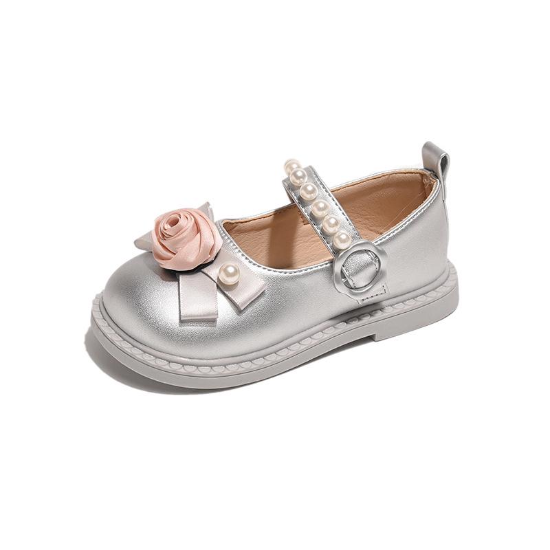 Girls' Round-Toe Floral Leather Shoes, 2026 Spring/Autumn Collection, Versatile Korean Style, Fashionable Princess Shoes for Little Girls