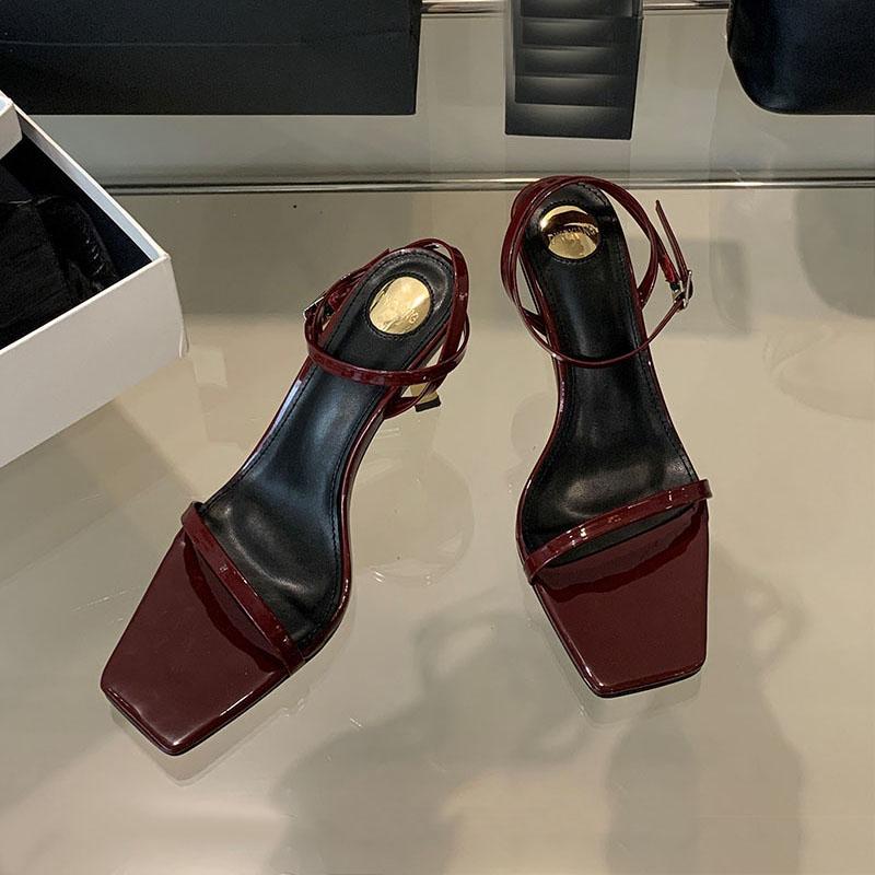 Fashion Footwear Square Toe Fashion Pumps Women Medium Heels Shoes Ankle Buckle Strap Female Shallow Ladies Thin Metal Heels Shoes