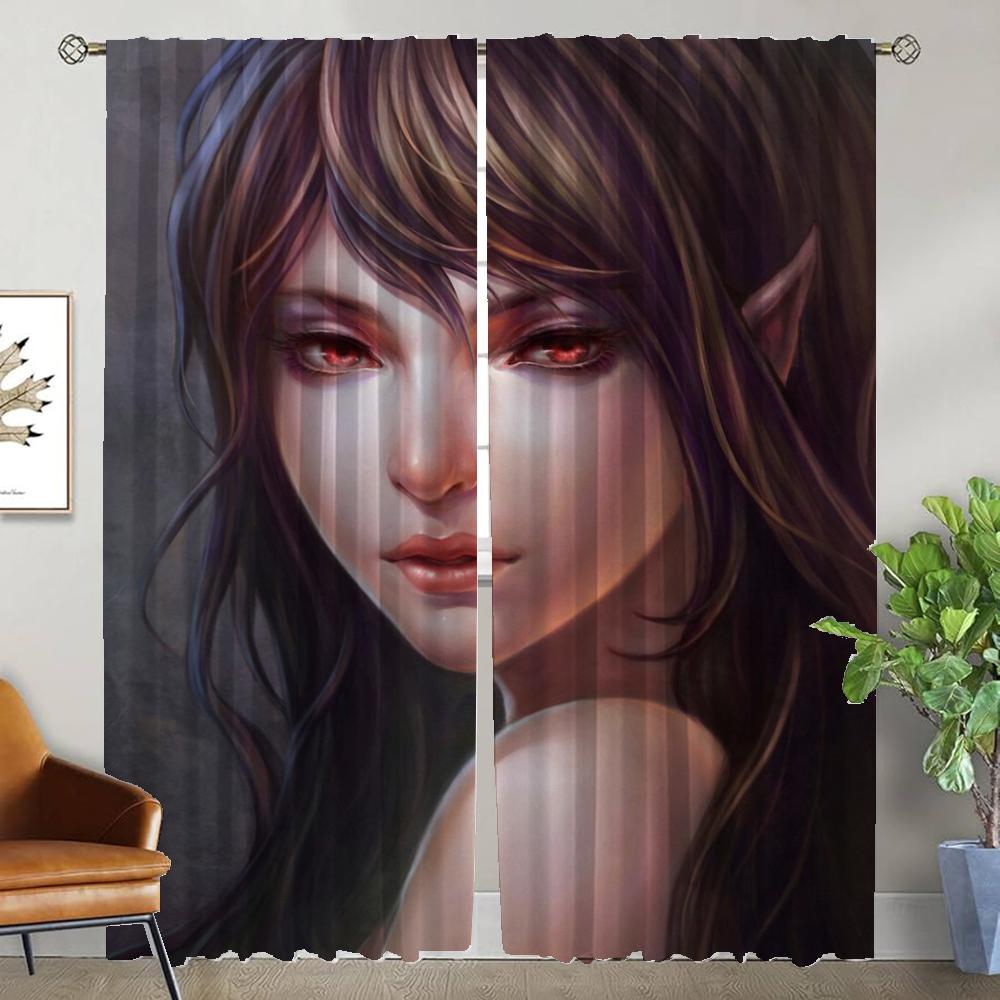 Blackout Kitchen Curtains for Living Room Curtain Female Elf Home Interior Curtains 2 Pieces Shades Tulle for Bedroom Partition