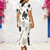Women Plus Size V Neck Short Sleeve Printed Fitted Fishtail Dress