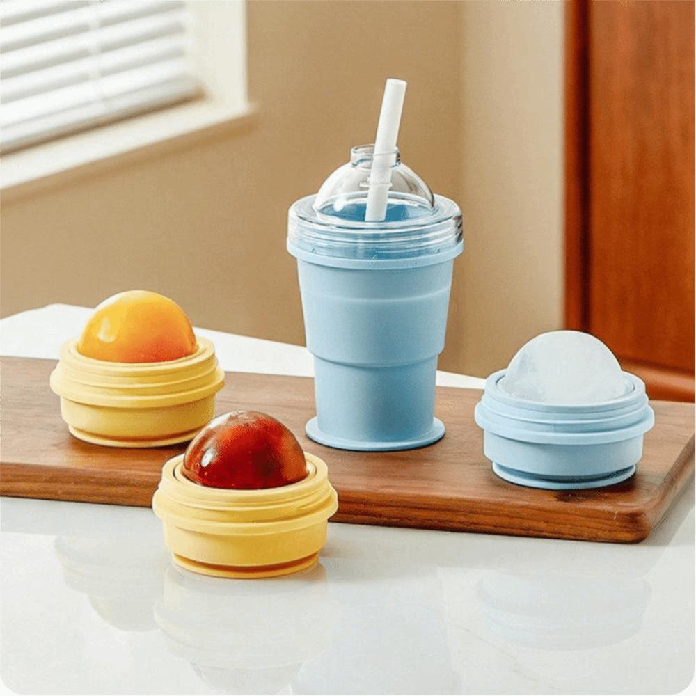 Leak-Proof Ice Cube Water Bottle with Straw Silicone Collapsible Mug Durable Ice Kettle  Cold Juice