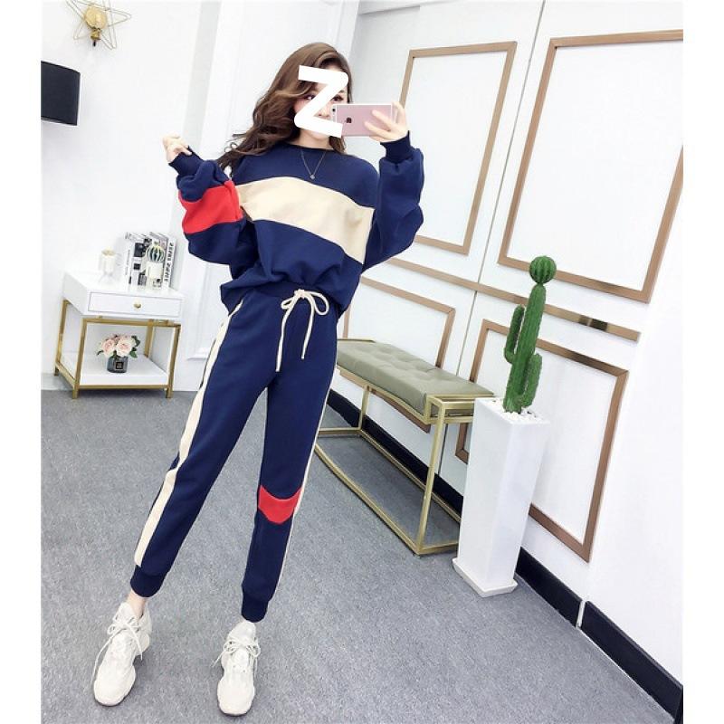 Suit Women's Autumn and Winter Fashion Small Fresh Loose High-waisted Sweatshirt Women's Thickened and Velvet Sports Two-piece Set