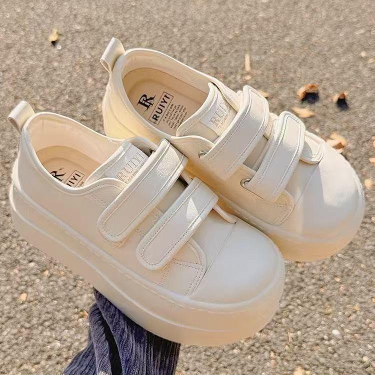 Niche students spring leather Velcro new ugly cute muffin design shoes chic bread shoes