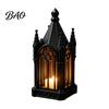 Luminous Figurine for Home Gothic Cathedral LED Candle Lantern, Church Shaped Flameless Tealight Lamp, Holiday Party Ornament Spooky Vintage