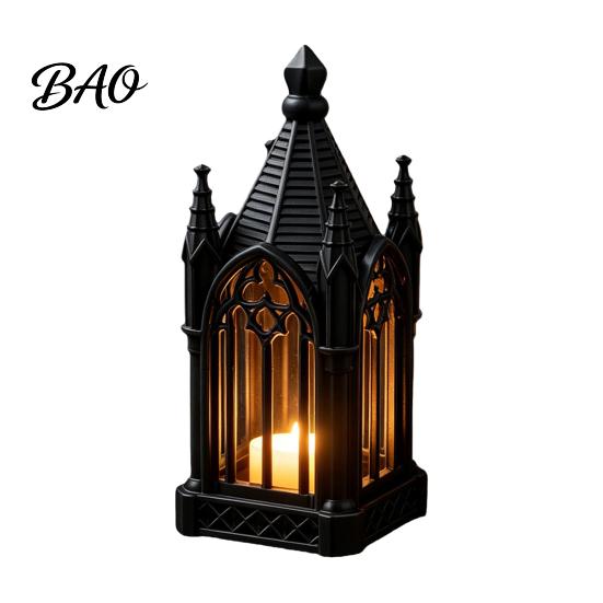 Luminous Figurine for Home Gothic Cathedral LED Candle Lantern, Church Shaped Flameless Tealight Lamp, Holiday Party Ornament Spooky Vintage