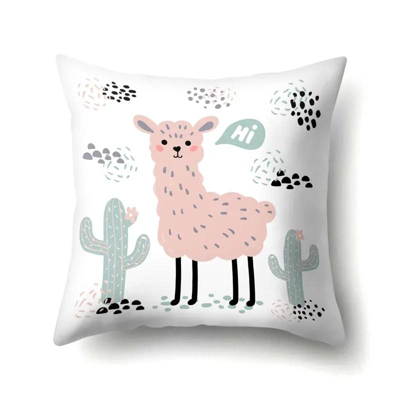 

Милый мультяшный животный принт альпаки, наволочка, декор для дома, гостиной, дивана, квадратная декоративная подушка 66x66cm серебряный