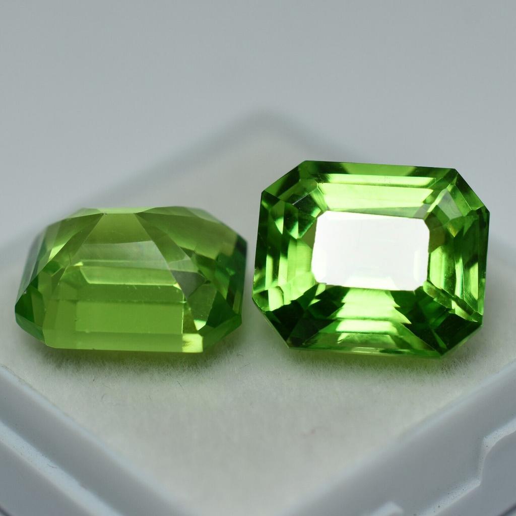 CERTIFIED 16.12 Ct Natural Peridot Emerald Cut Loose Gemstone PAIR For Jewelry