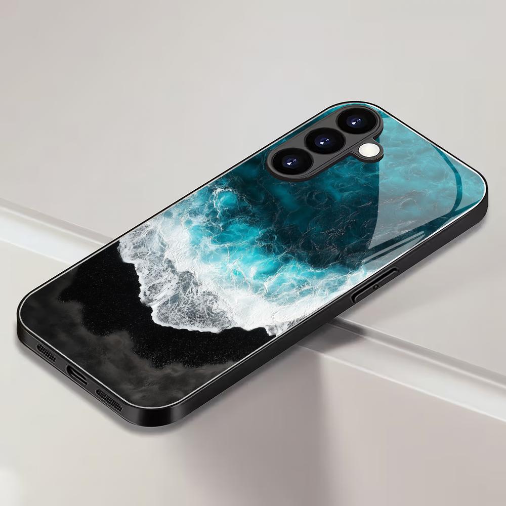 Blue ocean pattern glass phone case suitable for Samsung Galaxy S26 S25 S24 S23 S22 S20 FE/Ultra/Plus5G anti drop back cover