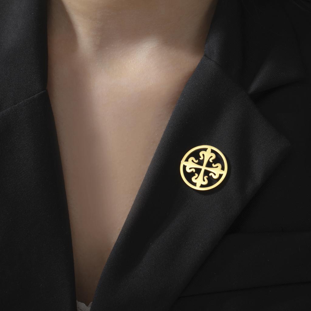 Lucktune Cross of Lilies Brooches Stainless Steel Metal Pins For Men's Shirt Badges Cross Symbol Lapel Pins Vintage Jewelry Gift