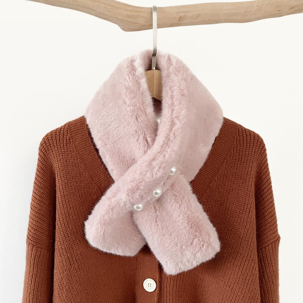 Imitation Rex Rabbit Hair Scarf Cross Plush Warm Scarf Winter Fashion Scarf Ladies Versatile Solid Color Scarf