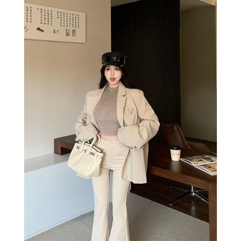 

Kumikumi Блейзеры с лацканами цвета кофе с высоким чувством стиля Женская одежда Осень Ретро Элегантный Свободный Топ средней длины White One size