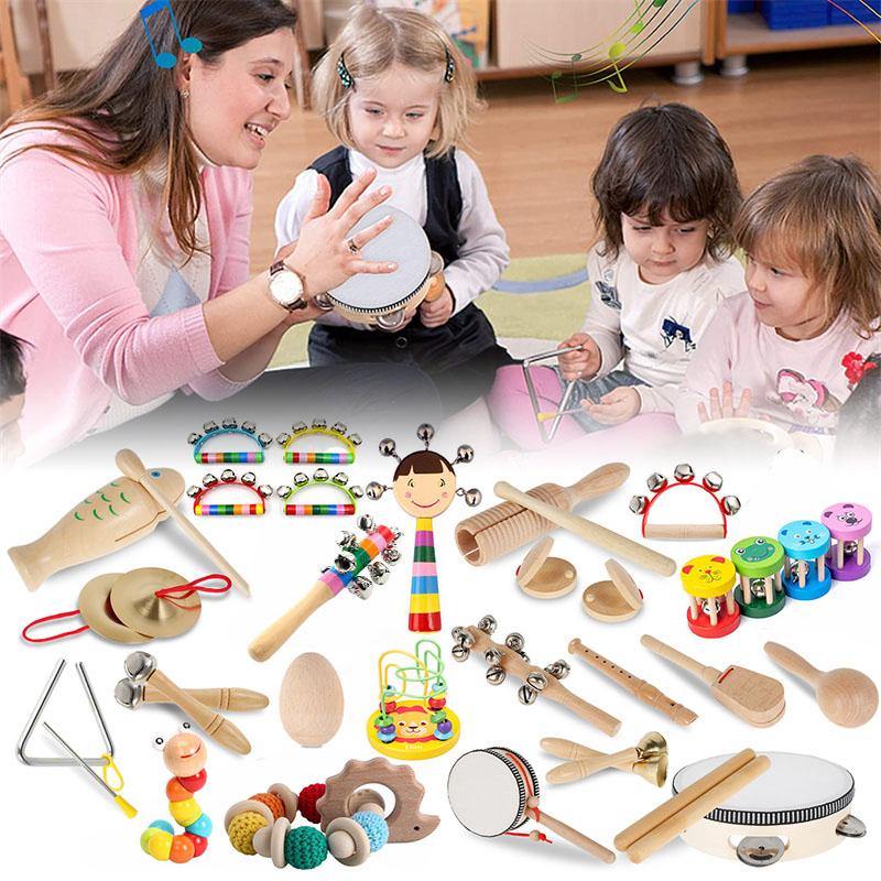 Rattles Wooden Baby Toys Grasp Play Game Teething Kids Toy Bed Bell Sand Hammer Educational Toy Musical Instruments For Children