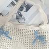 Women Bowknot Crochet Tote Bag Hollow Out Retro Bow Woven Bag Casual Knitted Bow Beach Bag Cute Shoulder Bags for Summer Travel