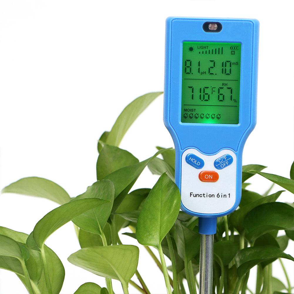 6-in-1 Digital Garden Soli Analyzer Fertility/Temp/Moisture/Sunlight/Humidity/PH Meter for Gardening Farming and Outdoor Plants