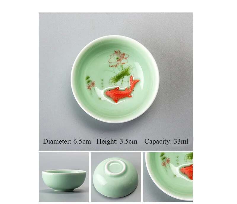 Китайская чайная чашка Фарфор Селадон Рыба Чайный набор Чайник Посуда Керамика Китайский Набор для чая Кунг-фу Керамическая чашка Китайский