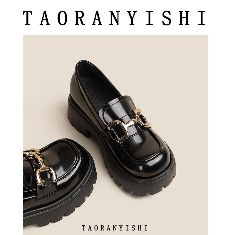 Women's new metal buckle single shoes platform patent leather lazy two wear casual small leather shoes, small size