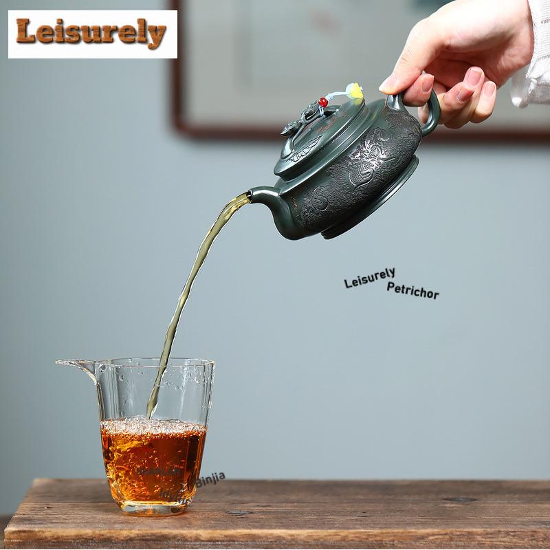 111ml Yixing Purple Clay Teapots Handmade Ruyi Pine Crane Pot Raw Ore Blackish Green Mud Kettle With Filter Zisha Tea Set Gift