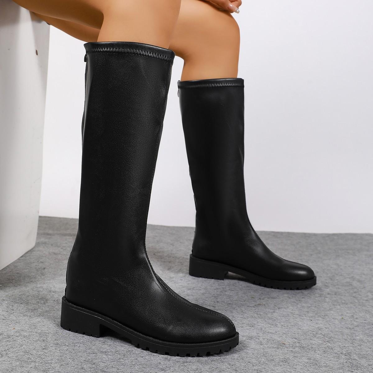 

Сапоги до колена с квадратным носком, женские осенне-зимние новинки, для полных ног, на тонком высоком каблуке, облегающие высокие сапоги, плюшевые сапоги-рыцари 36