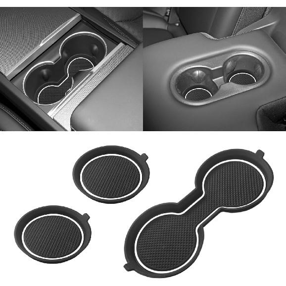 SENSHINE Cup Holder erts Liners for Tesla Model 3 Accessories - for Model Y 2025 -2024 Center Console Cup Holder Coasters Protector Mats Pads 3D