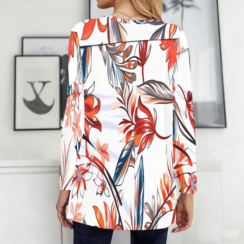 Ladies V Neck Plus Size Long Sleeve Blouse Soft Loose Tops For Casual Outdoor Activities