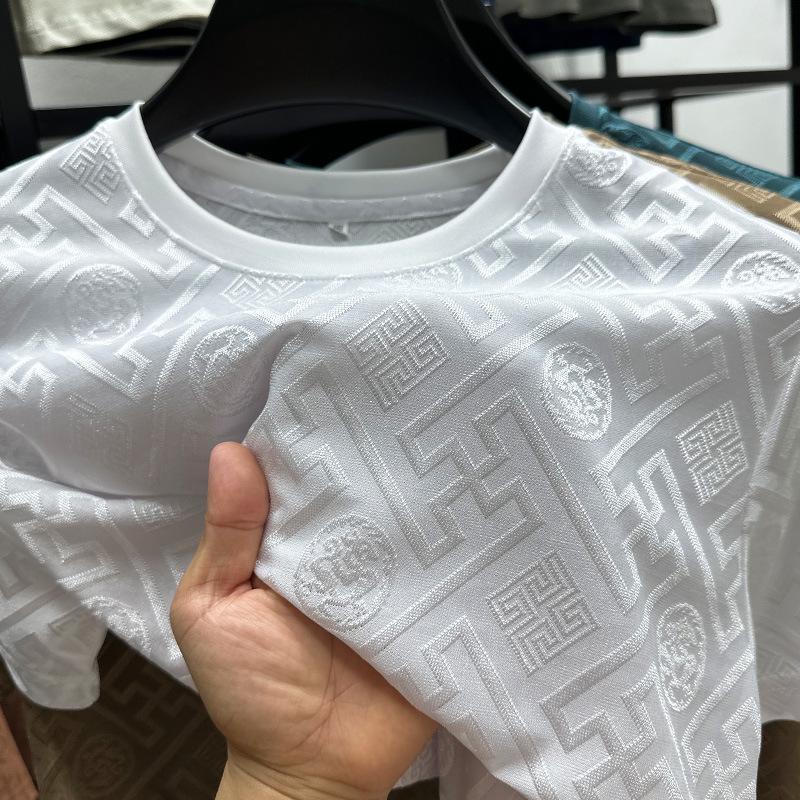 Men’s 2024 Summer Ice Silk Printed Round Neck T-Shirt