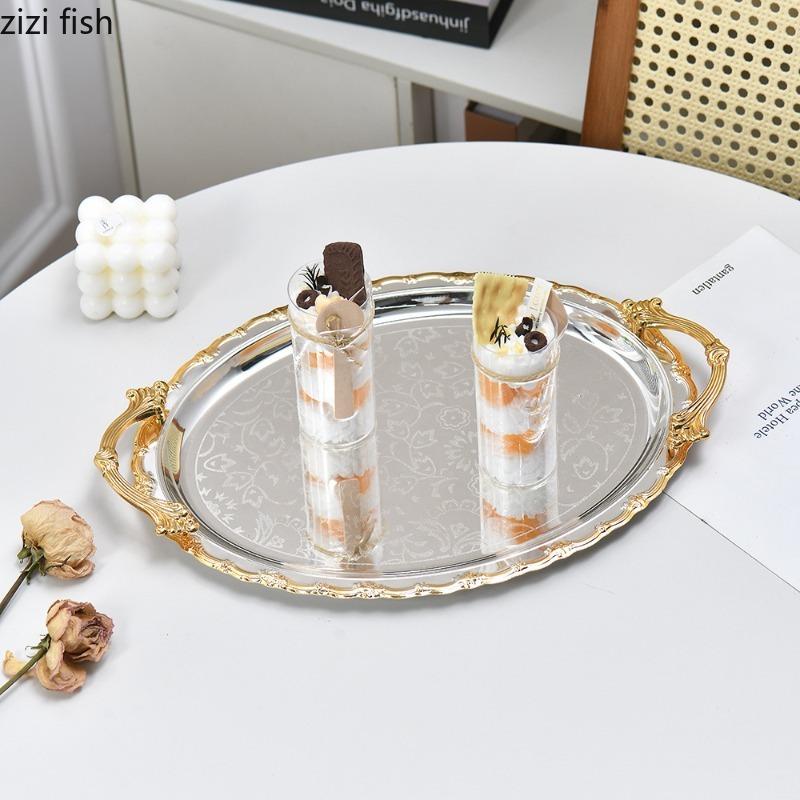 European Style Metal Storage Tray Oval Cake Tray Fruit Plate Jewelry Trays Ornament Crafts Dessert Plate Dim Sum Dish Snack Bowl