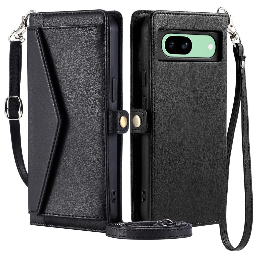 For Google Pixel 8a Leather Case Wallet Stand Phone Cover with Straps