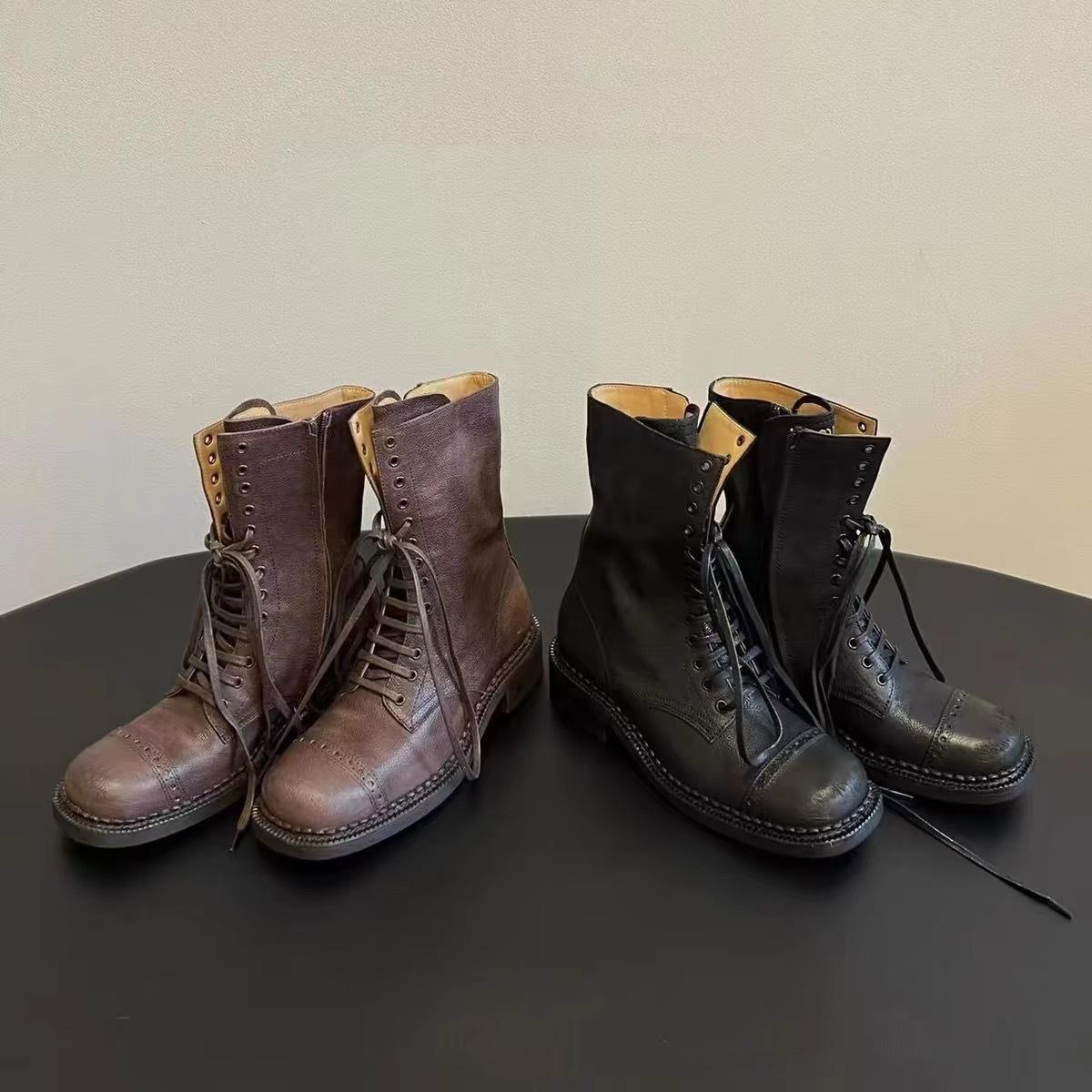 

Версия из коровьей кожи~ Осенне-зимняя подиумная новинка, ретро ботинки мартин в британском стиле, повседневные и на шнуровке, короткие ботинки для женщин 40 коричневый