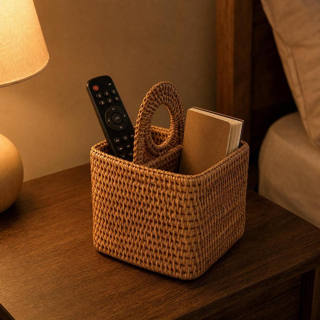 Rattan Desktop Storage Basket Divided for Bathroom Counter