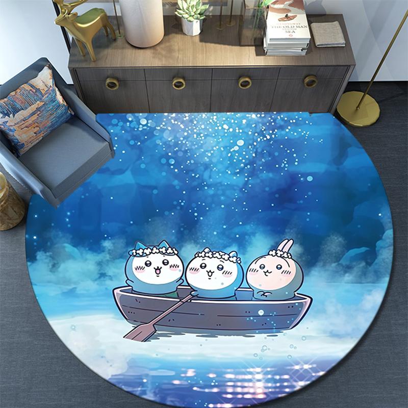 Chiikawa Round Area Rug,Carpet Rug for Living Room Bedroom Sofa Playroom Decor,Non-slip Floor Mat