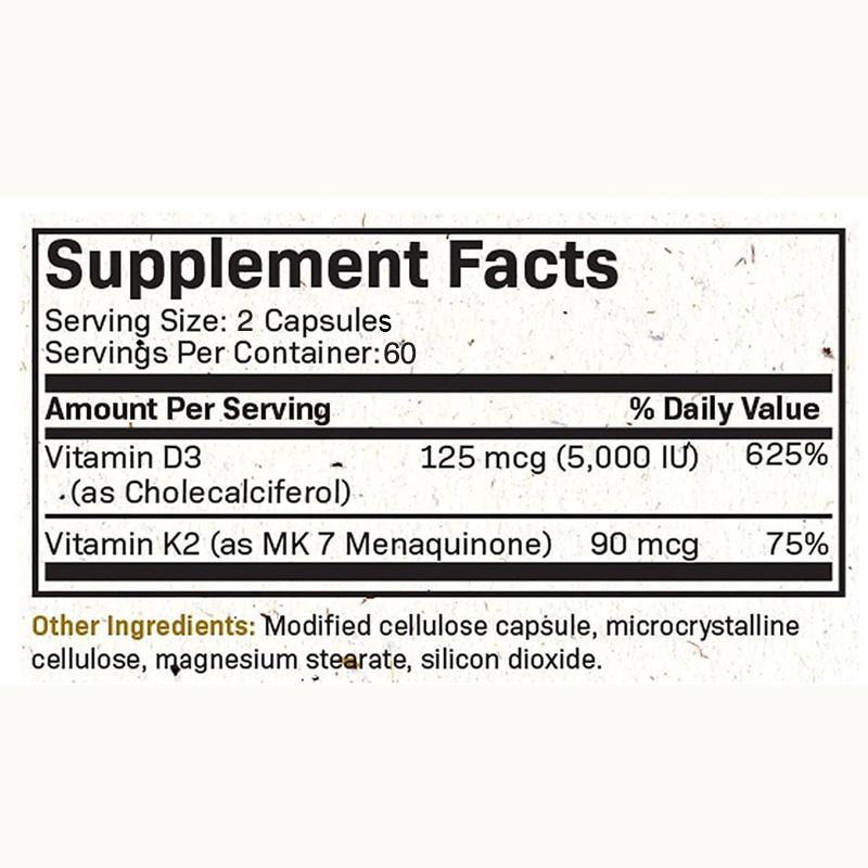 Vitamin K2+D3 Capsules 5000IU - Heart, Bone and Tooth Health, Immune Support