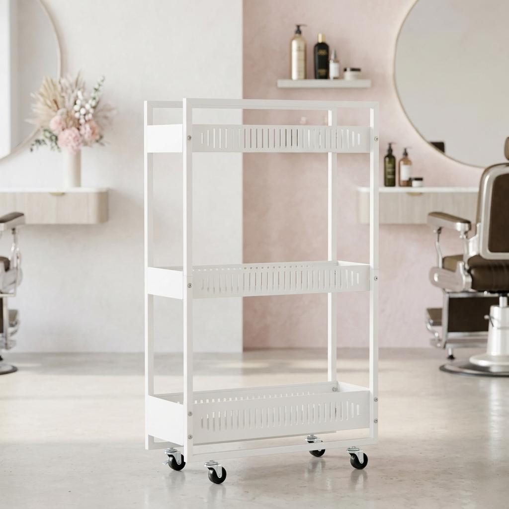 Hairdressing Trolley Cosmetic Spa For Salon Shelves Mobile Shelf On Wheels For Salon White