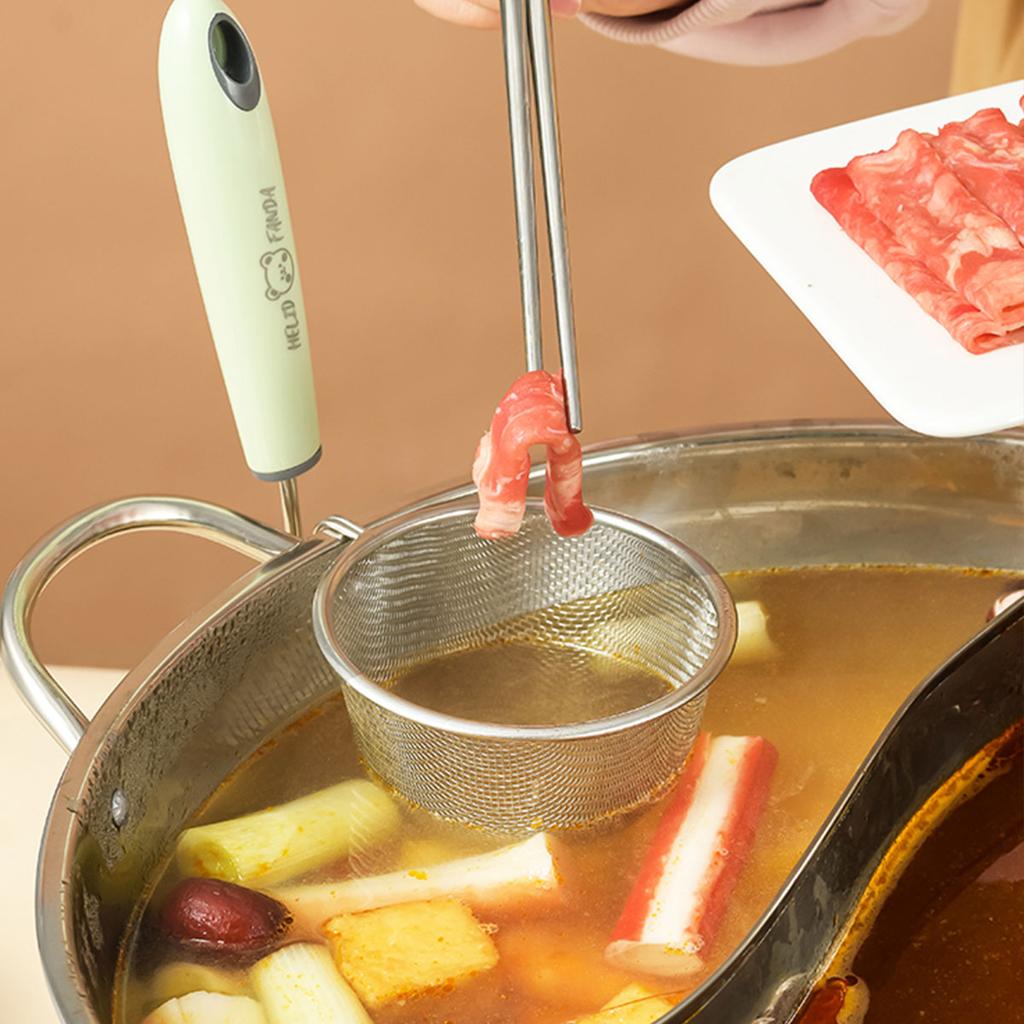 304 Stainless Steel Fine Mesh Strainer Hanging Hot Pot Filter Spoon Plastic Handle Frying Filter Basket Colander Kitchen Utensil
