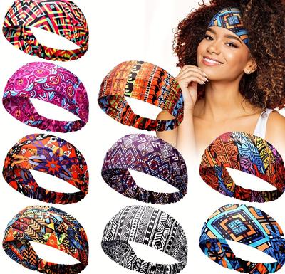 Fashion Boho Print Yoga Headband Sports Hair Band Sweatband Running Fitness Headband Elastic Women Headband Hair Accessories