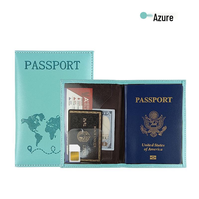 Multi-Color PU Leather Passport Holder with Map Design and Protective Stitching