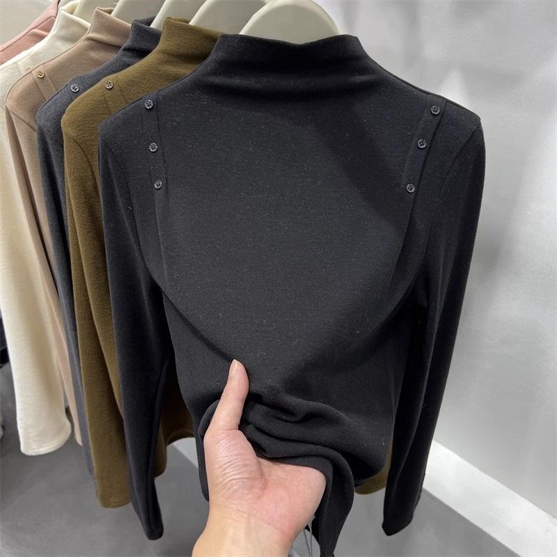 

Women s Double-Sided Fleece Semi-High Neck Long-Sleeve Shirt - Trendy & Versatile for Autumn/Winter 2024 XXL чорний