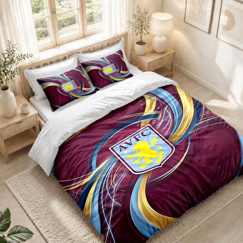Set Biancheria da Letto 1 Copripiumino 2 Federe Stampa Calcio Aston Villa Camera da Letto Decorazione Casa