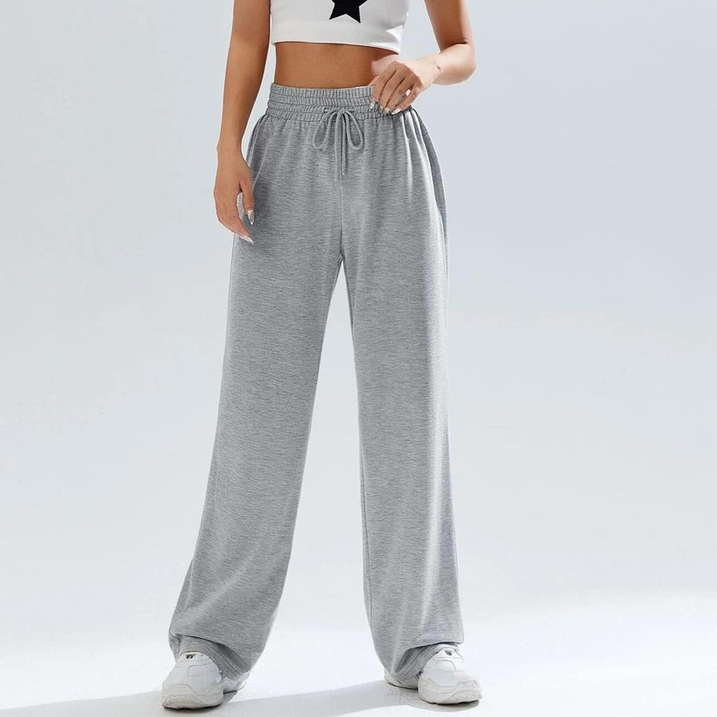 Women's Wide Leg Pants Elastic High Waist Drawstring Pants Flowy Summer Beach Palazzo Pants Casual Trousers