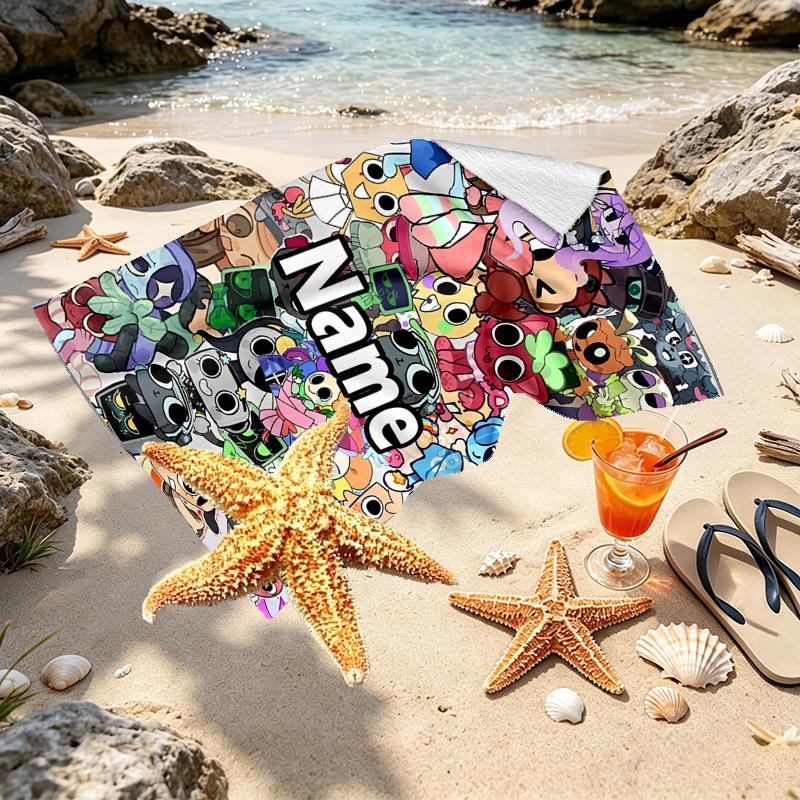 Custom Name Personalized Dandy's World Print Beach Towel, for Trip Camping Beach Party Home Decor, Birthday Gift for Family & Friends