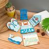 Summer Beach Tiered Tray Decor Set, Hello Beach Table Decorations, Wooden Blue Ornament, Beach Sign Board, Sand, And Chair