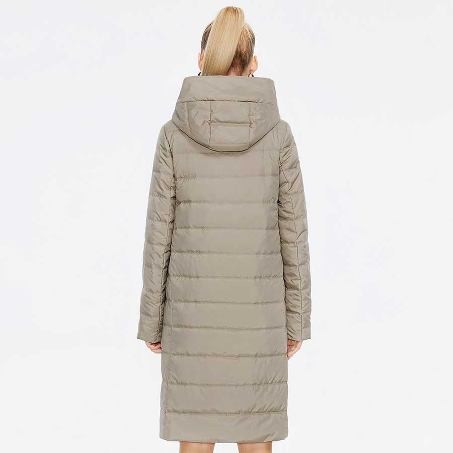 Spring Autumn Women's Long Coat Long Sleeve Quilted Female Solid Color Jacket Windproof Hooded Parka C23609