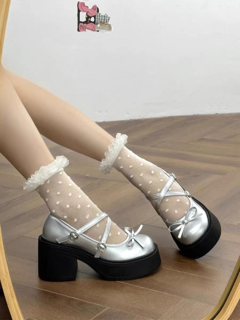 Women's Chunky Heel Mary Janes Shoes Spring Round Toe Pumps Platform Shoes for Women Dress Students Women's Lolita Heeled Shoes