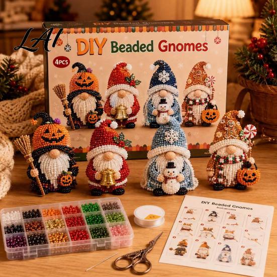 Kit de Gnome Perlé 3D Kit DIY Broderie de Perles Minuscules 4 Pièces Goblin Perlage Pour Décoration de Maison Loisirs Créatifs Art Créatif Mignon Cadeau Fait Main pour Débutants & Craft