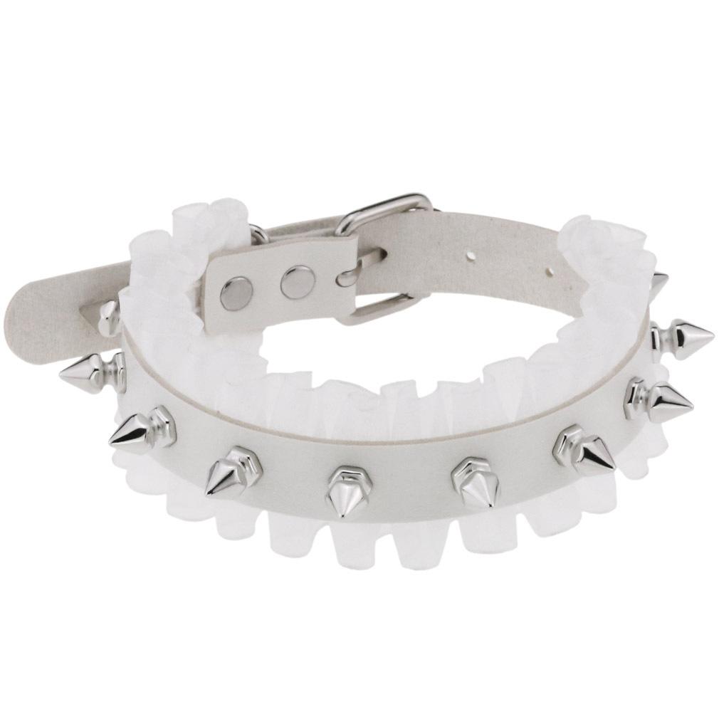DIEZI Harajuku Bílý PU Kožený Kroužkový Choker Náhrdelník Pro Ženy Muže Vintage Gotický Hip Hope Nastavitelný Límcový Náhrdelník Šperky