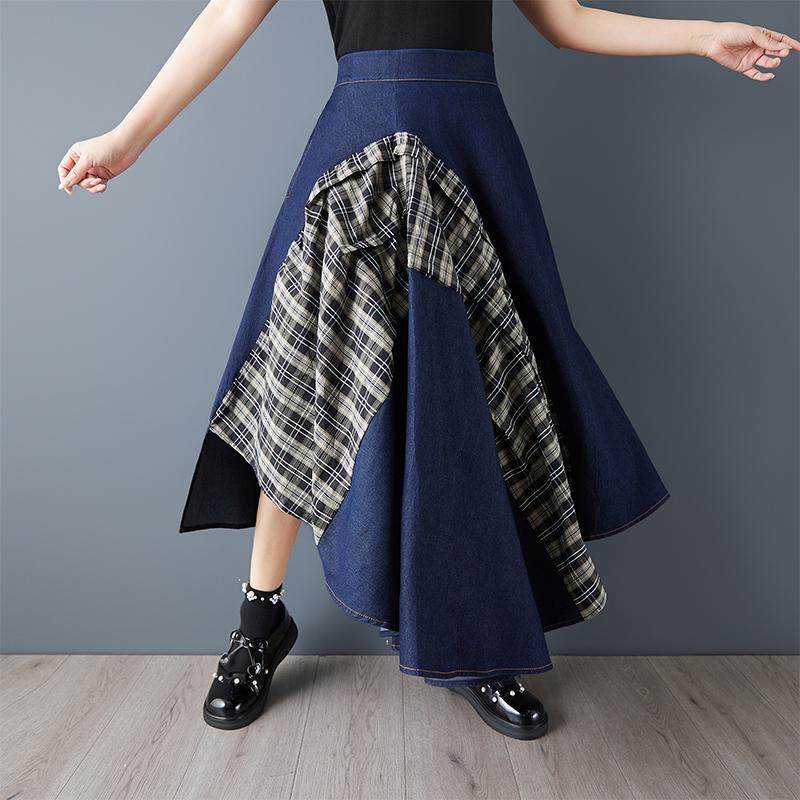 Übergröße High Waist Denim Vintage Patchwork Sommer Lässig Locker Lang für Damen Röcke Damenrock