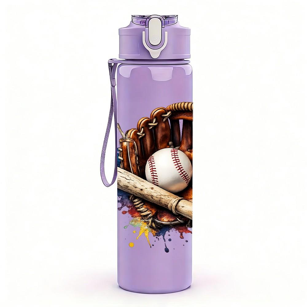 1PC Baseball Bat Glove Sport Equipment Print 750ml Color Plastic Sports Water Bottle Leakproof Flip Straw Lid Suitable for Sports Office Home Use